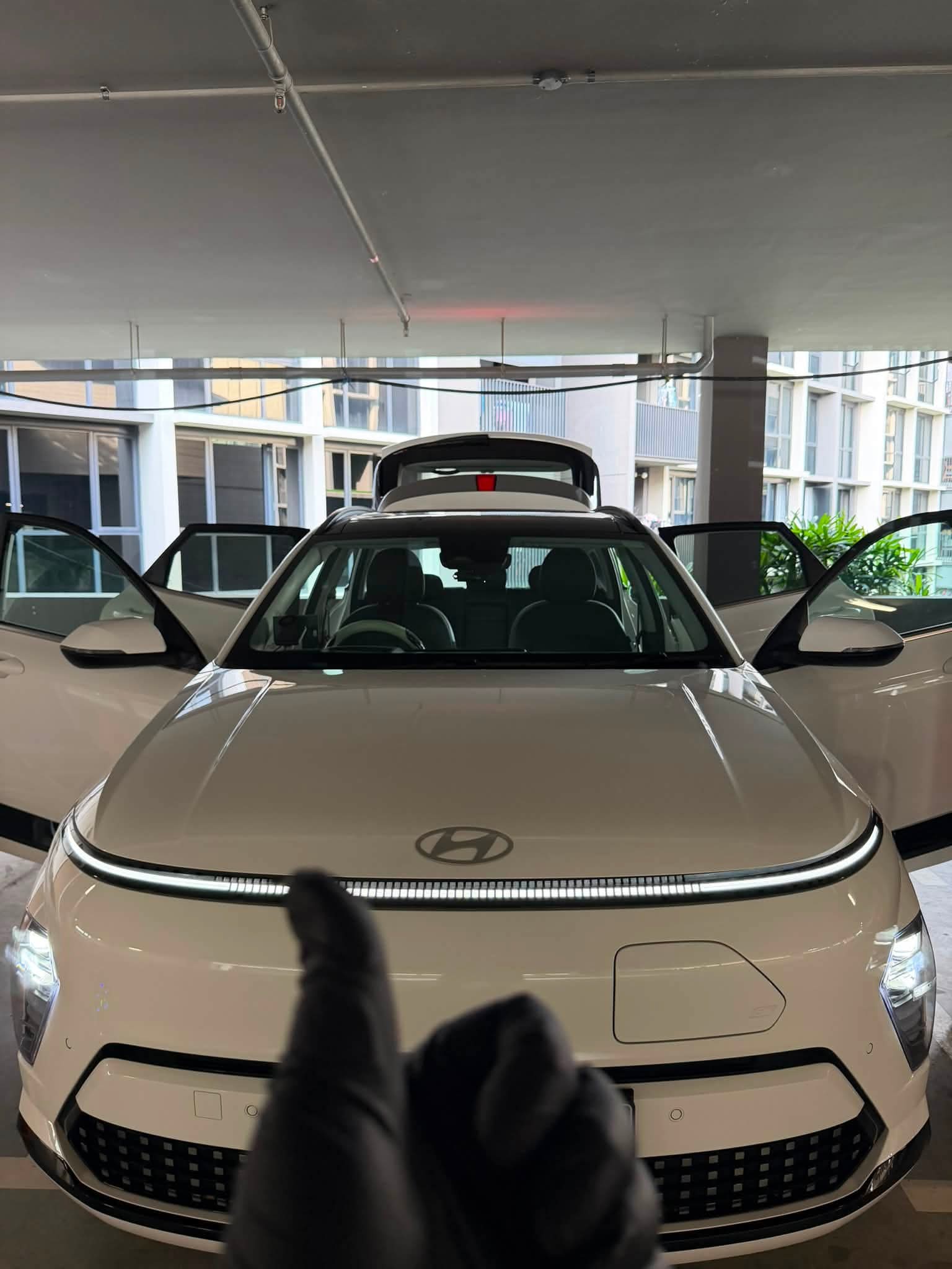 Hyundai Kona EV exterior before car interior sanitisation in Singapore